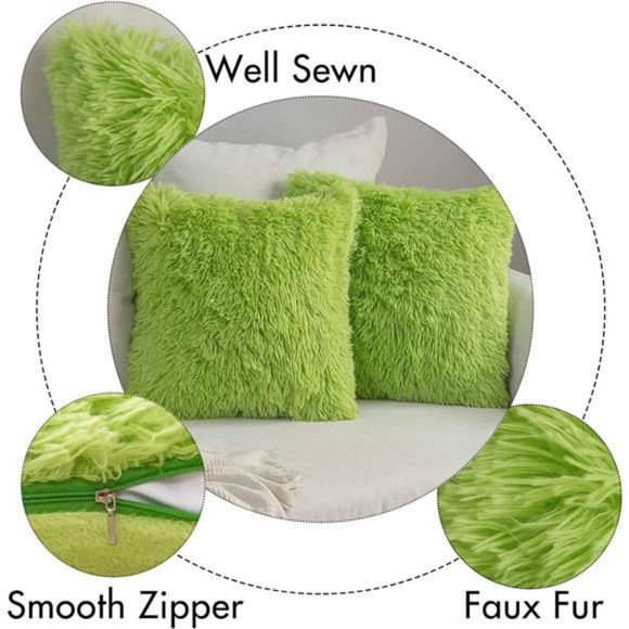 2 Pcs Throw Covers Deluxe | Winter Decorative Plush Pillow Case 18x18 Inch Green - Picture 2 of 2